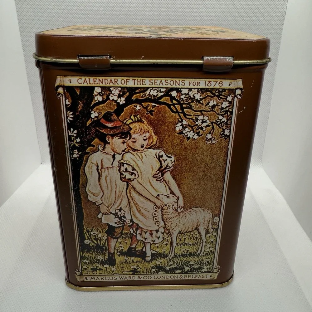 Vintage Marcus Ward & Co Calendar of Seasons 1876 Sewing Tin‎ London & Belfast